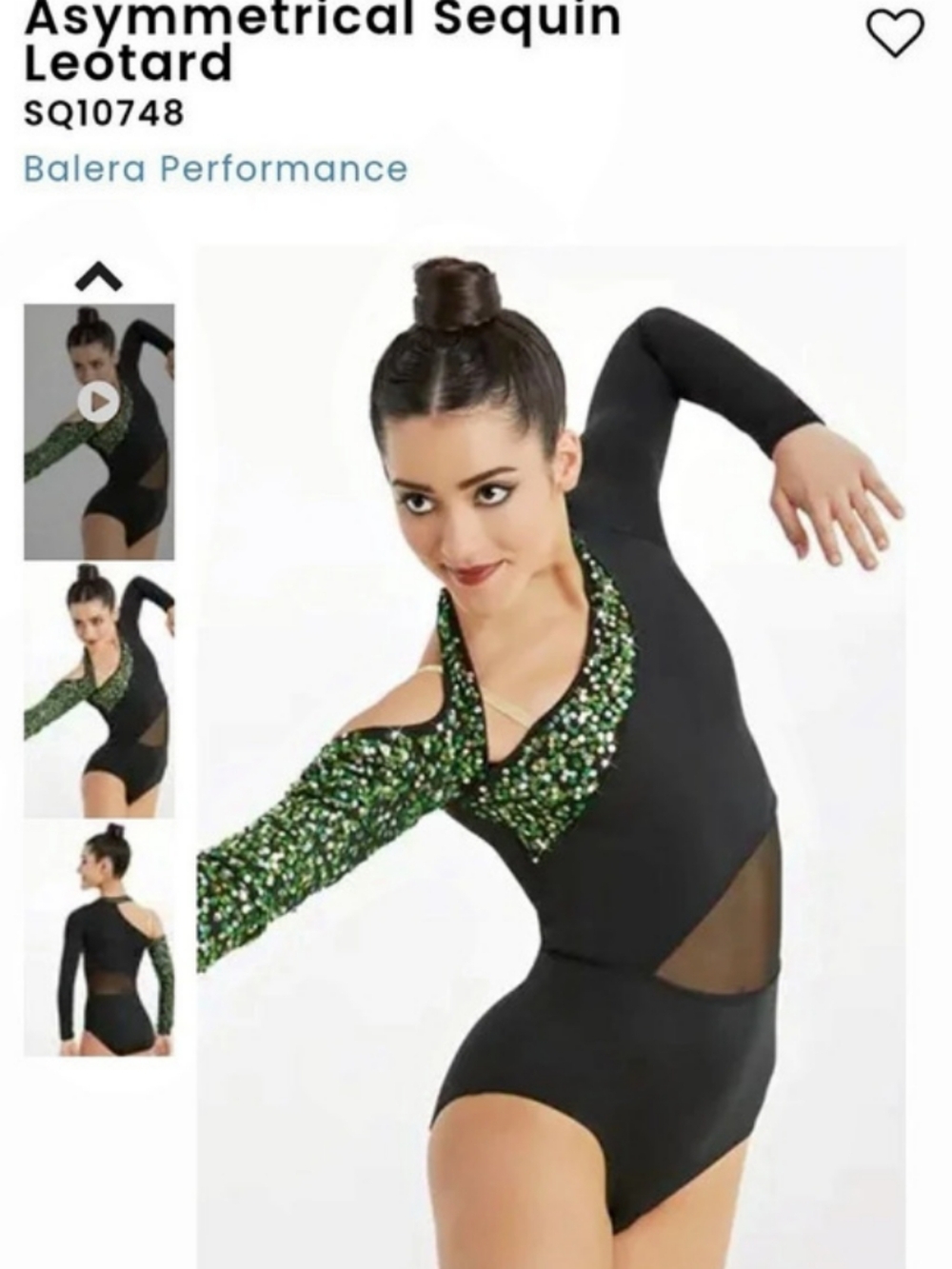 NWOT Balera Asymmetrical Sequin Leotard Black & Green Sequin Leotard